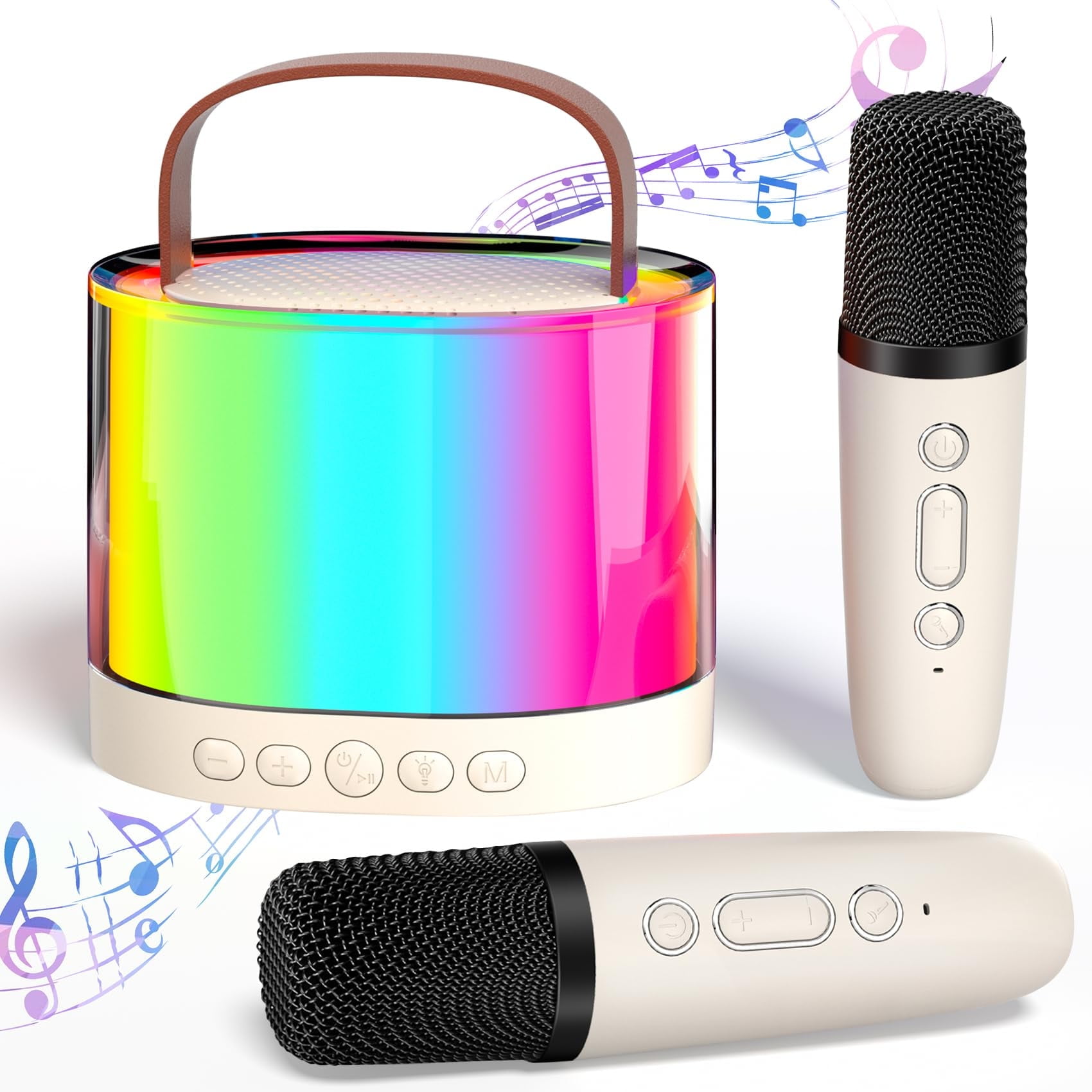 Baprem Mini Karaoke Machine with 2 Microphones & LED Lights, Portable Bluetooth Speaker Cute Karaoke Speaker for Kids, Ideal Gifts for Home Party