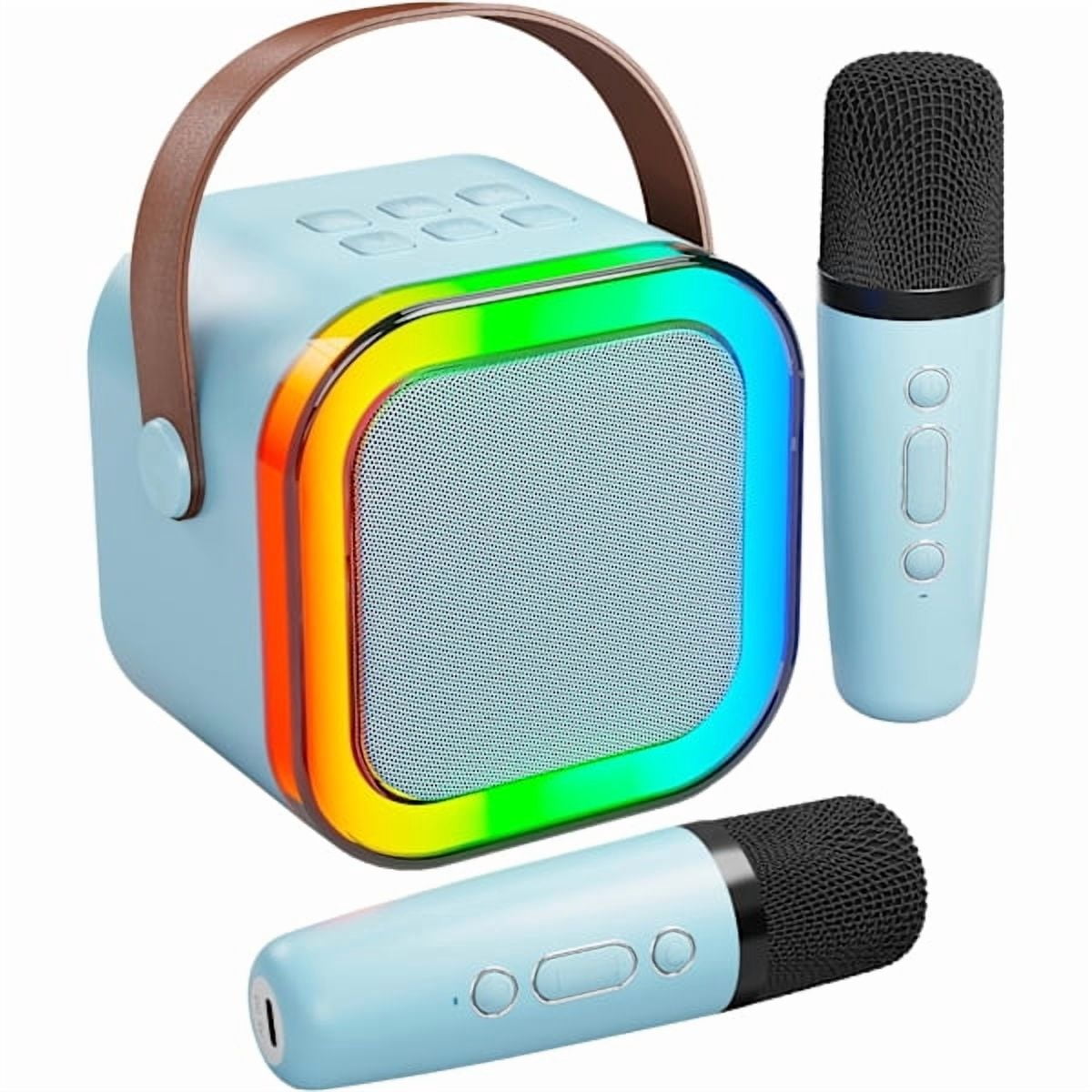 Karaoke Machine for Kids and Adults, Portable Bluetooth Mini Karaoke Microphone Singing Speaker with 2 Microphones and Lights, Toys White