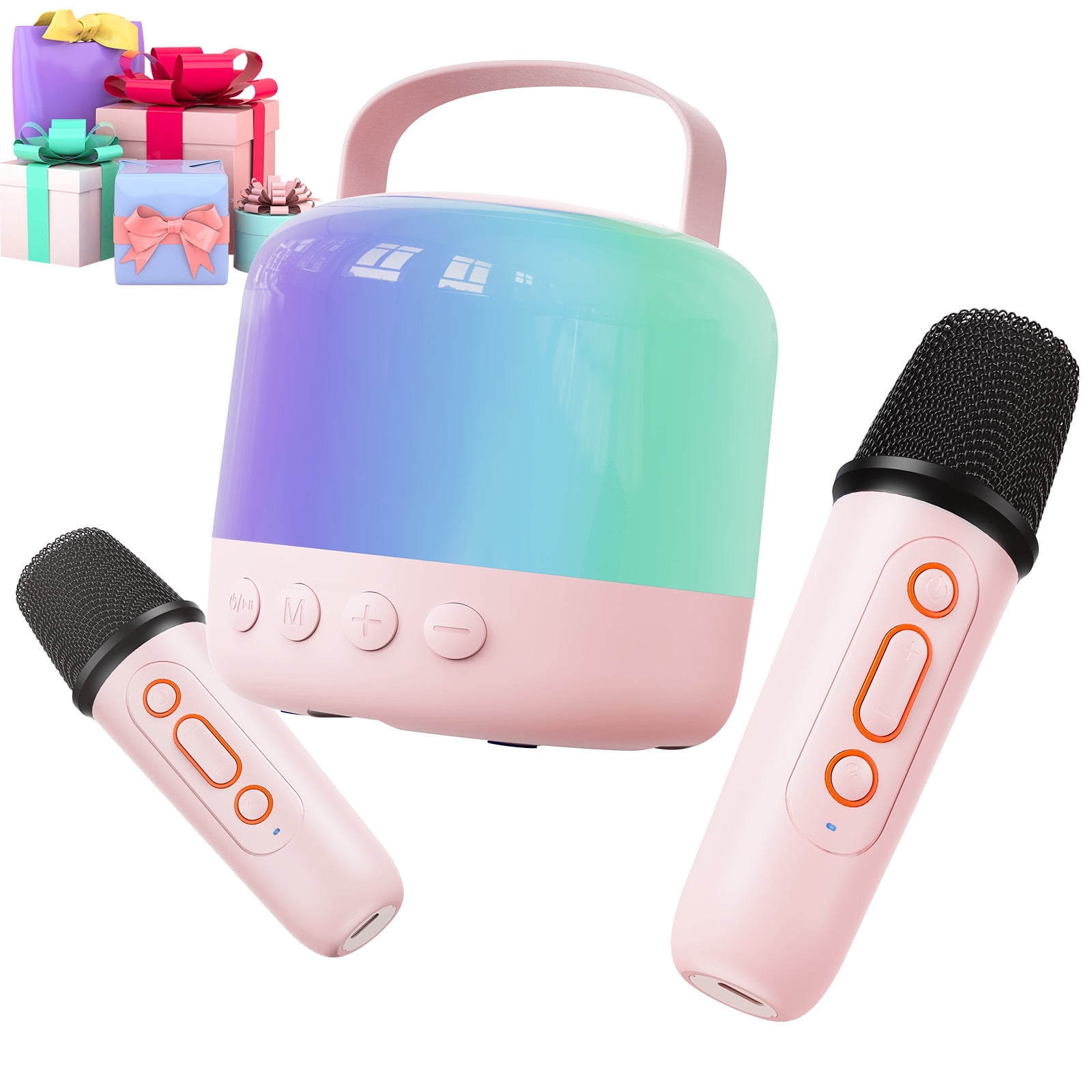 Karaoke Machine for Kids with 2 Wireless Microphones, Mini Singing Party Speaker with LED Lights for Party Child Gifts