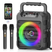 Karaoke Machine with 2 Wireless Microphones, Portable 30W Home Speaker System for Adults with Disco Lights and Strap