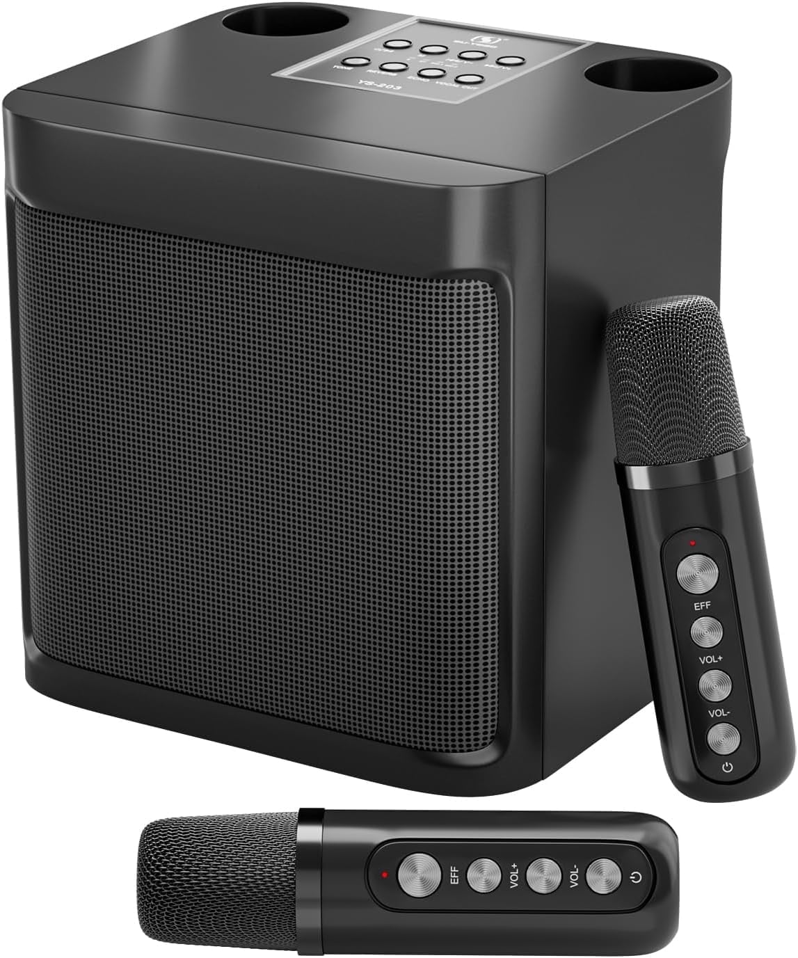 Karaoke Machine with 2 Wireless Mics, Portable Bluetooth Speaker for TV Singing, Home Party & Gifts for Adults, Kids, Boys & Girls Black