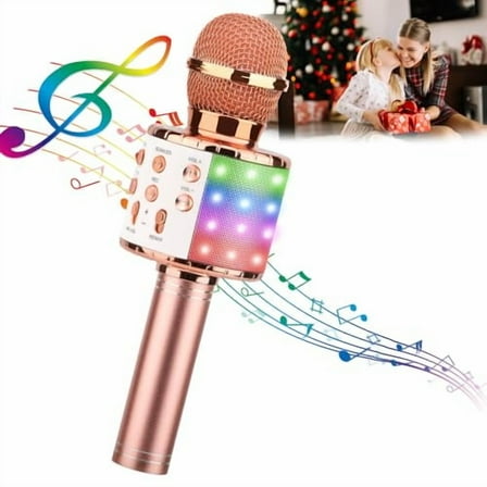 Karaoke Microphone,4 in 1 Wireless Microphone with LED Lights Handheld Portable Karaoke Machine,Home KTV Player,Compatible with Android & iOS Devices(Pink)