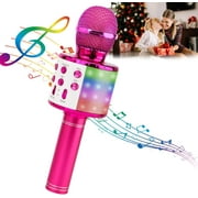 Karaoke Microphone, 4 in 1 Wireless Microphone with LED Lights Handheld Portable Karaoke Machine, Home KTV Player, Compatible with Android & iOS Devices