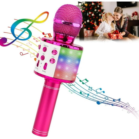 Karaoke Microphone,4 in 1 Wireless Microphone with LED Lights Handheld Portable Karaoke Machine,Home KTV Player,Compatible with Android & iOS Devices