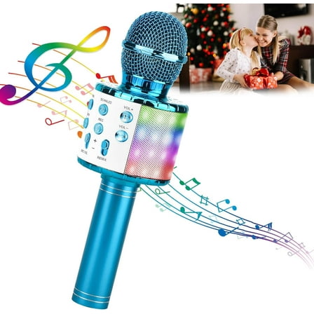 Karaoke Microphone,4 in 1 Wireless Microphone with LED Lights Handheld Portable Karaoke Machine,Home KTV Player,Compatible with Android & iOS Devices