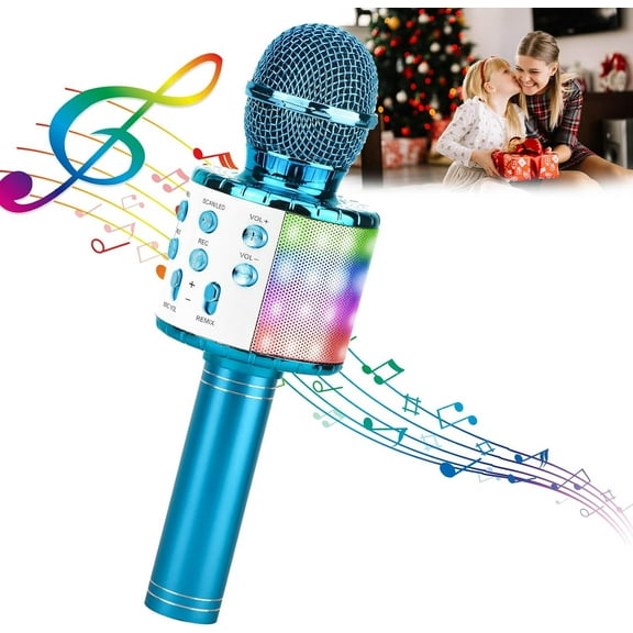 Karaoke Microphone,4 in 1 Wireless Microphone with LED Lights Handheld Portable Karaoke Machine,Home KTV Player,Compatible with Android & iOS Devices