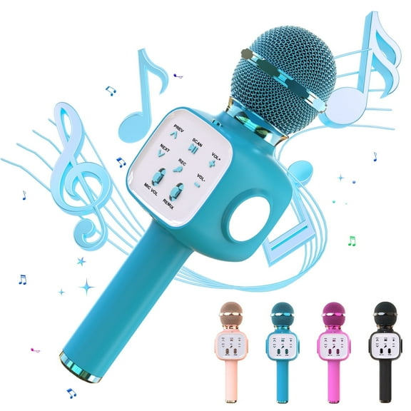Karaoke Microphone, 6-in-1 Wireless Microphone for Kids, Mic Speaker Birthday Gifts Toys for Girls Boys (Blue)