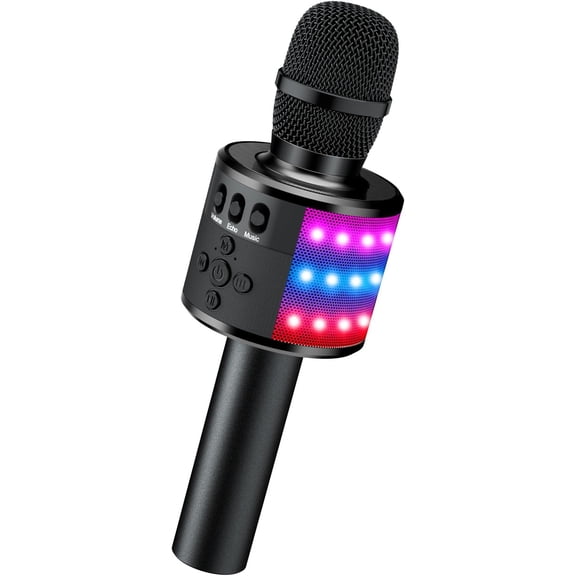 Karaoke Microphone for & Adults - Microphones Singing Mic with Disco Lights, Echo Effect, Built-in Speaker Portable Karaoke Player for Party Travel Gifts Q78(Black)