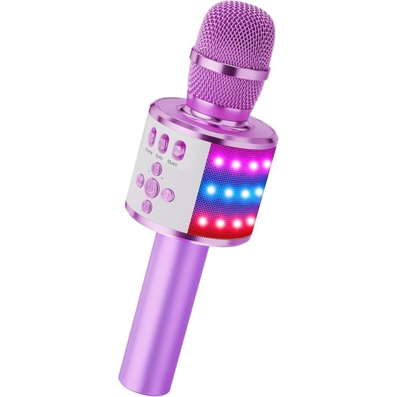 Karaoke Microphone for & Adults - Microphones Singing Mic with Disco Lights, Echo Effect, Built-in Speaker Portable Karaoke Player for Party Travel Gifts Q78(Light Purple)