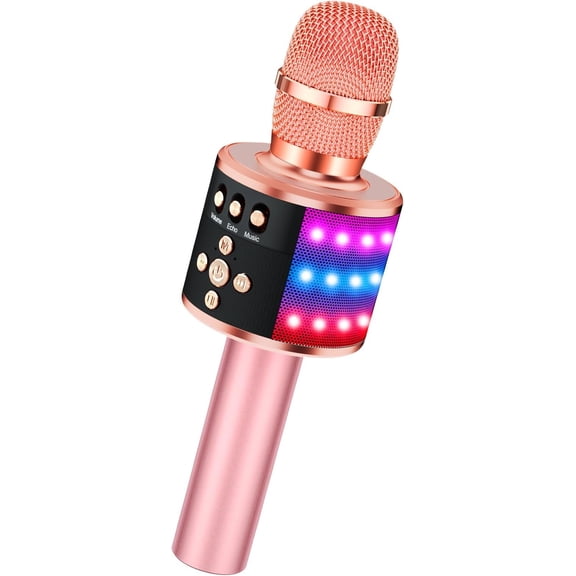 Karaoke Microphone for & Adults - Microphones Singing Mic with Disco Lights, Echo Effect, Built-in Speaker Portable Karaoke Player for Party Travel Gifts Q78(Rose )