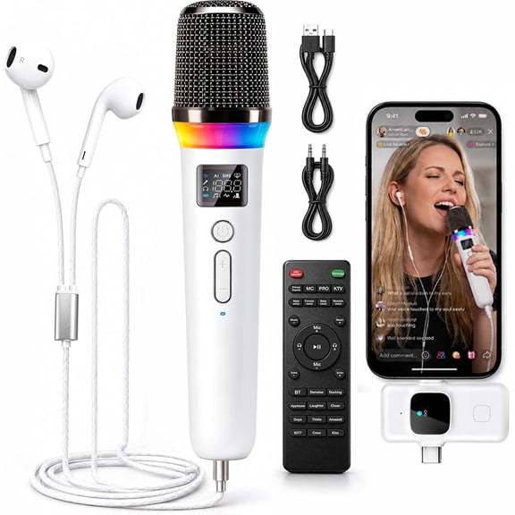 Karaoke Microphone w/Voice Changer, Sound Effects for Live