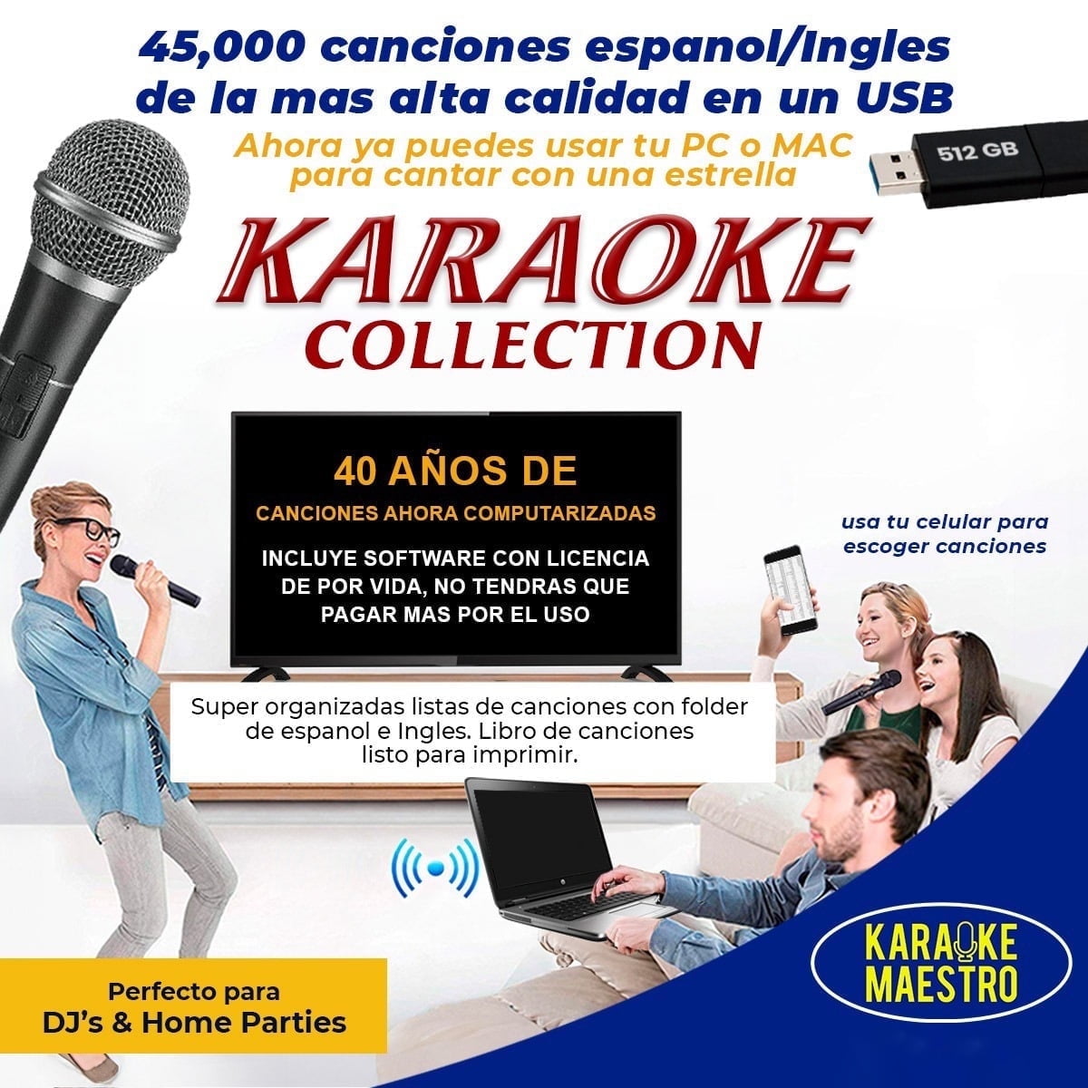Karaoke Spanish English Computer 45,000 Songs Professional System Best Software