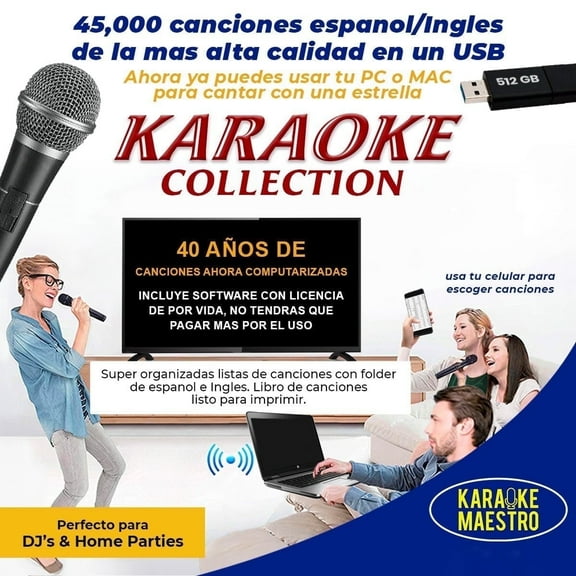 Karaoke Spanish English Computer 45,000 Songs Professional System Best Software