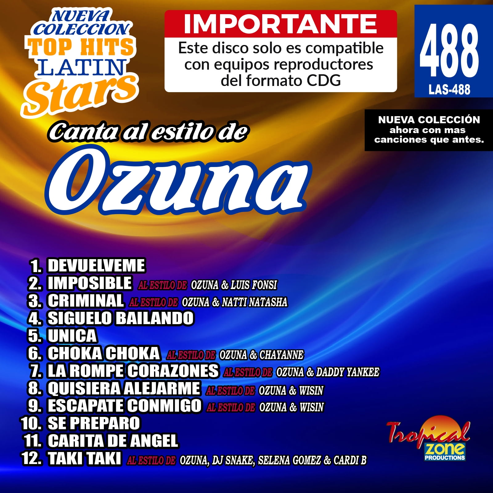 TROPICAL ZONE Karaoke Top Hits Latin Stars 488 Ozuna