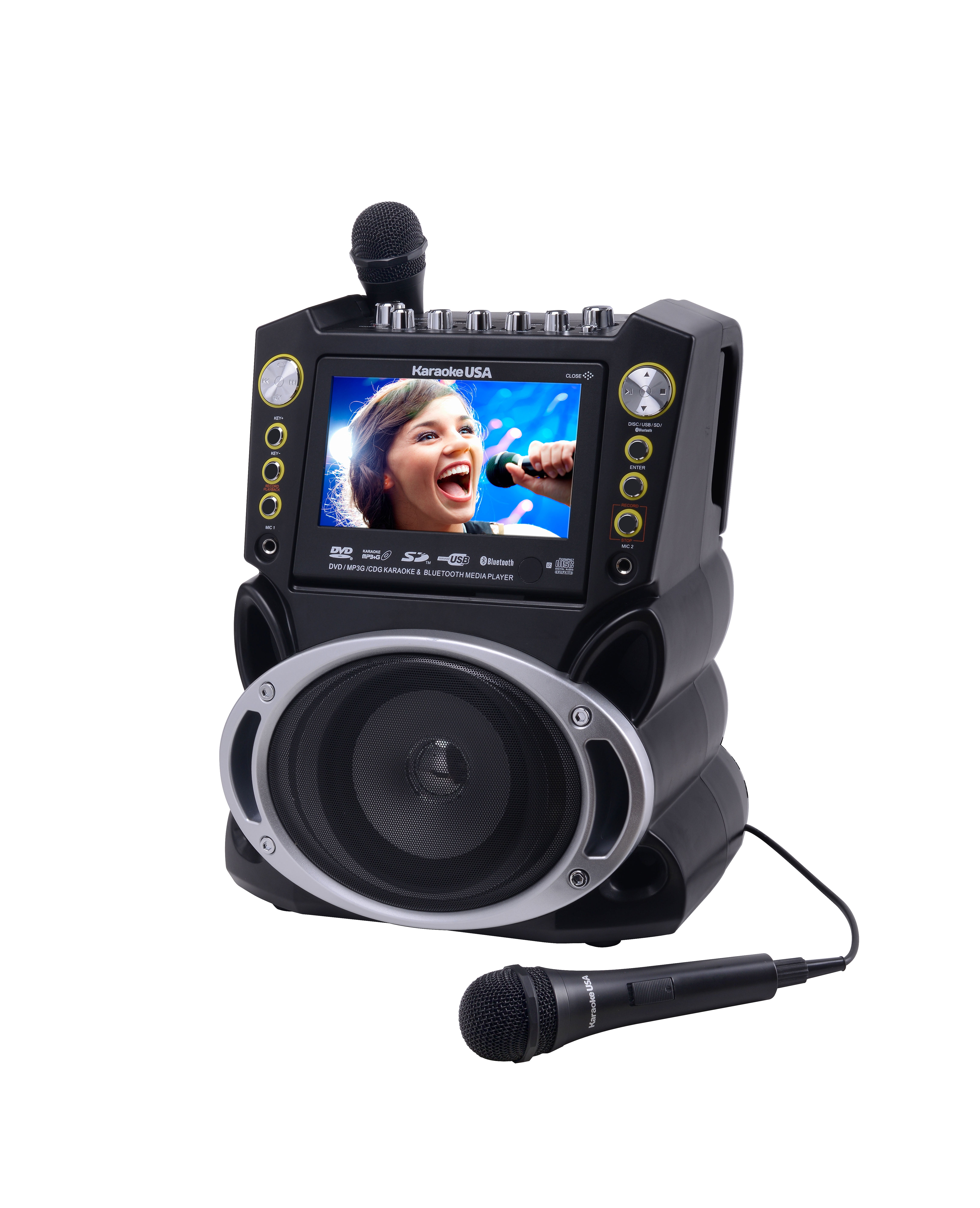 Karaoke DVD/CD+G/MP3+G Bluetooth Karaoke System with 7" TFT Color Screen and Record Function