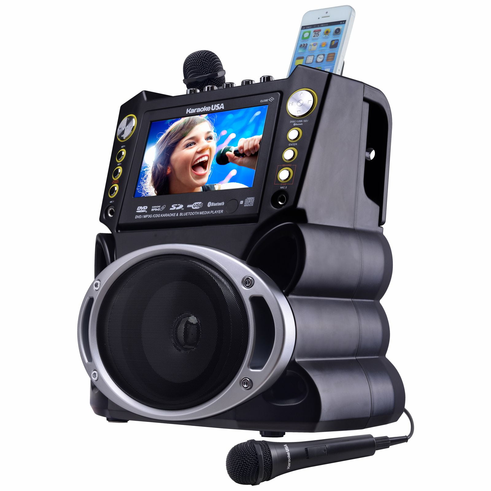 Karaoke USA GF830 DVD/CDG Karaoke Player with SD Slot MP3G, Bluetooth, 7  TFT Color Screen & Recording 300 Songs Included! 