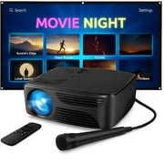 Karaoke Usa OKPROJ720013M Mini Bluetooth Projector With Screen, Karaoke Microphone & Remote Control