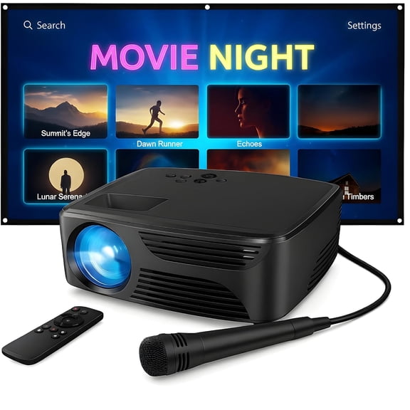 Karaoke Usa OKPROJ720013M Mini Bluetooth Projector With Screen, Karaoke Microphone & Remote Control