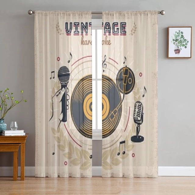 Karaoke Vintage Style Design With Musical Tulle Curtains For Living