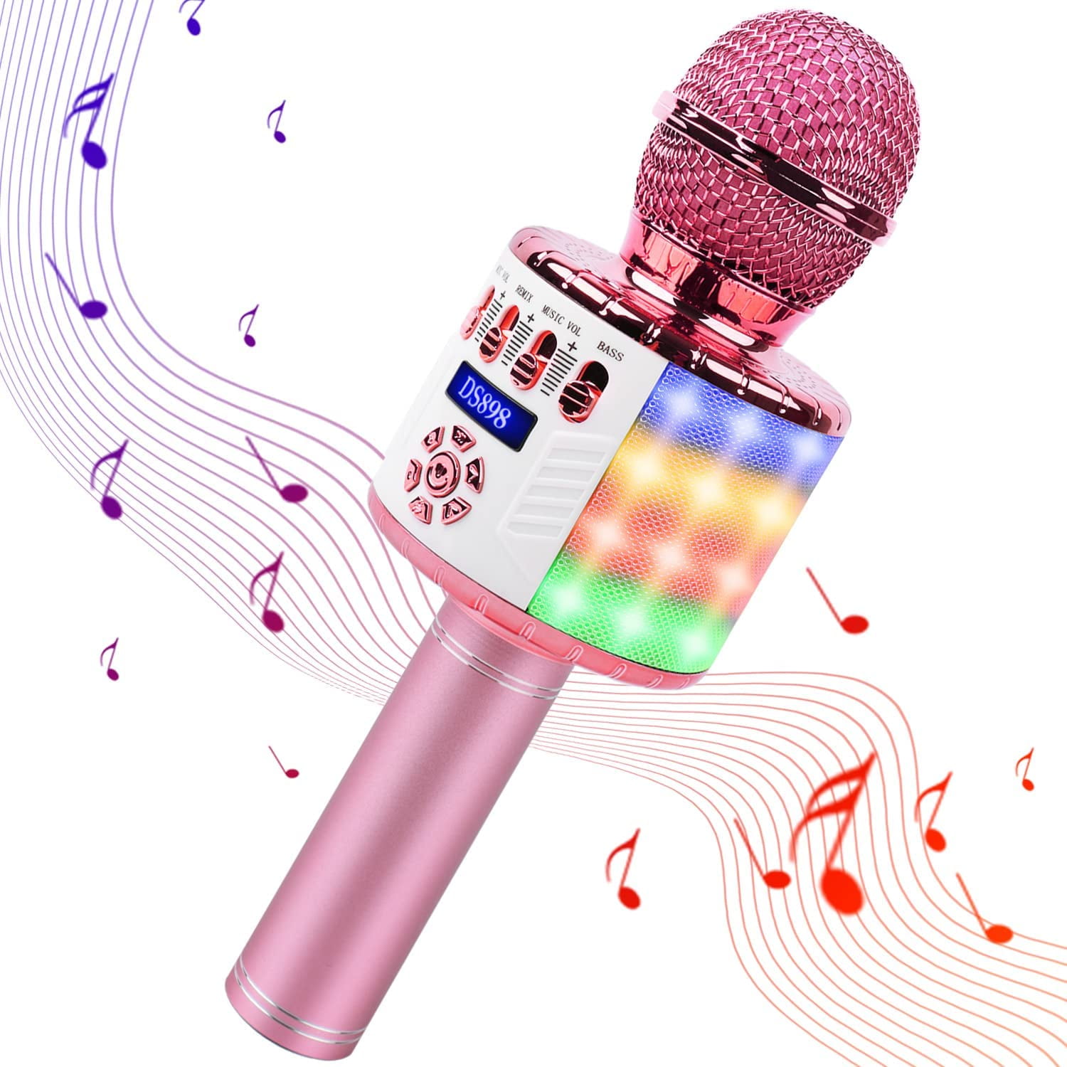 Karaoke Wireless Bluetooth Microphone for Kids Aldult with LED Lights ...