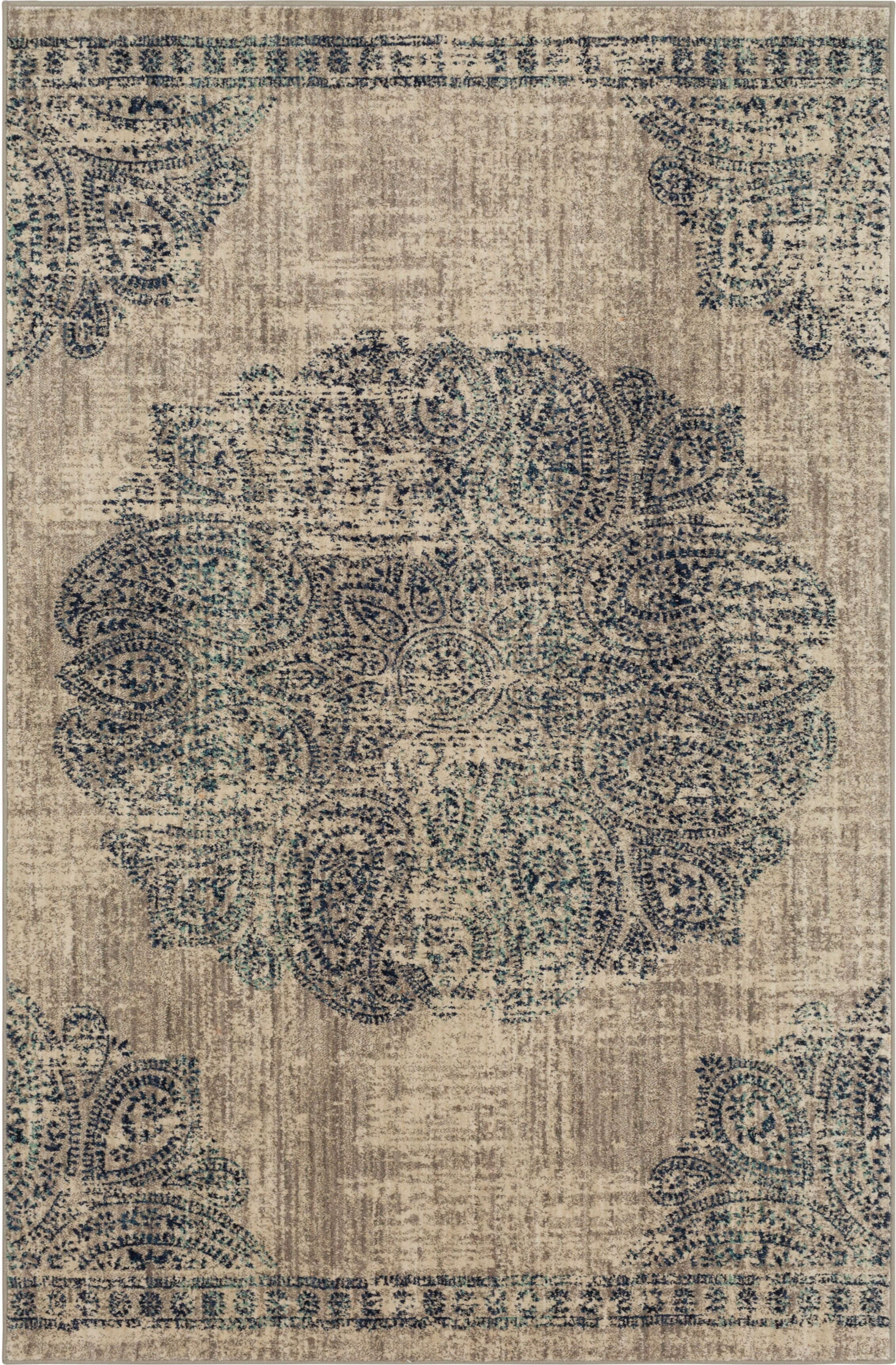 Dharma Medallion Gray and Indigo 9'6" x 12'11" Synthetic Area Rug