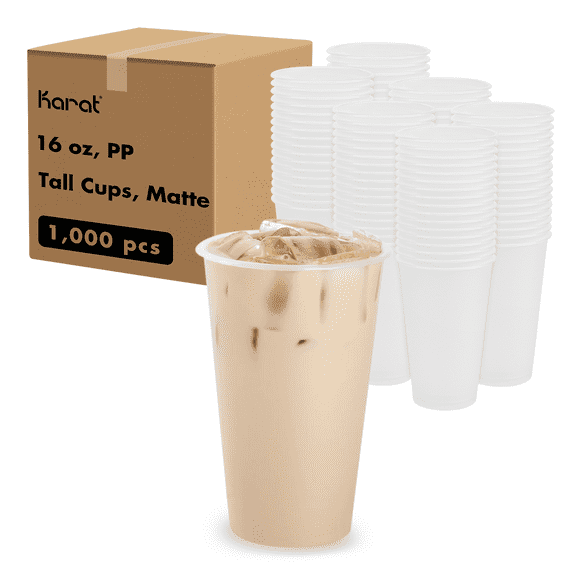Karat [1,000 Pack - 16oz] Tall Plastic Cups, Frosted PP Cups  (90mm) - C-TPP16M