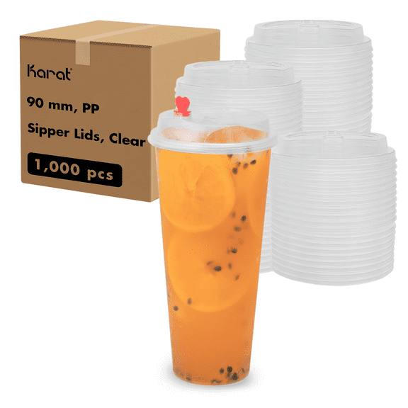 Karat [1,000 Pack - 90mm] Sipper Dome Lid for Tall Premium PP Plastic Cups, Clear