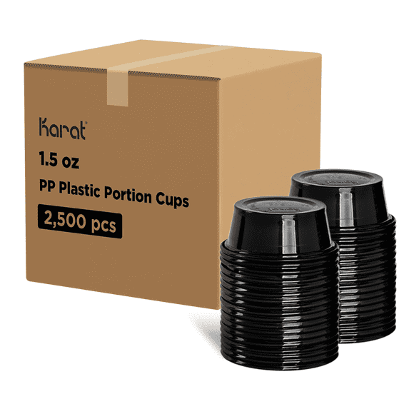 Karat 1.5oz PP Plastic Portion Cups -Black - 2,500 ct