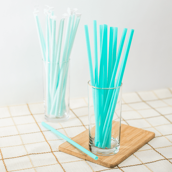 Karat 10.25'' Giant Straws (8mm) Paper Wrapped, Aqua - 1,200 ct