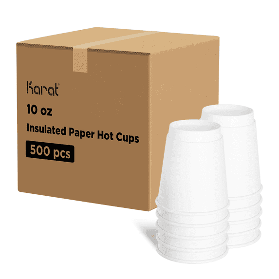 Karat 10oz Insulated Paper Hot Cups - White (90mm) - 500 ct