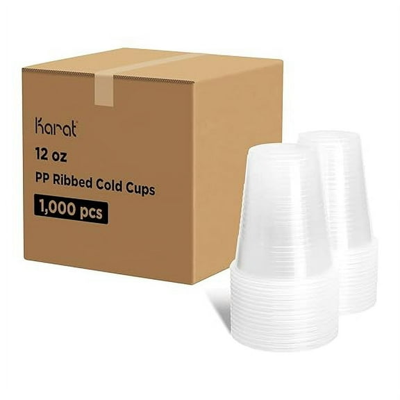 Karat 12oz PP Plastic Ribbed Cold Drink Disposable Cups (90mm) For office, gyms, daily consume,  C1080 (Karat) - 1,000 ct
