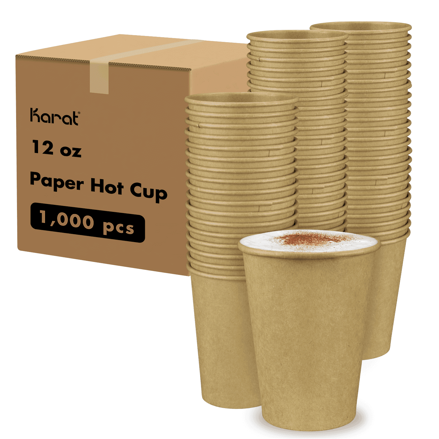 Karat 12oz Paper Hot Cups (90mm), Kraft - 1,000 pcs