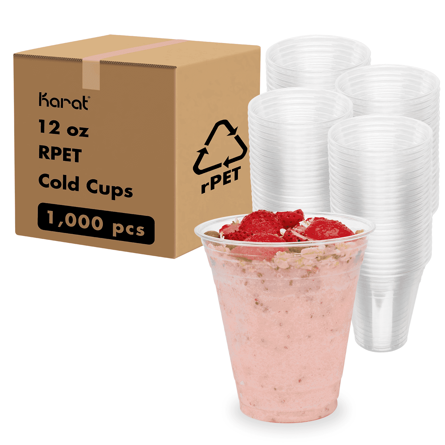 Karat 12 oz Clear Plastic Cups [1,000 pcs], rPET Cold Cups, 98mm ...