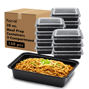 Karat [150 Pack - 38oz] Reusable Microwavable Meal Prep Containers with Lids | Black Rectangular Plastic Food Containers (IM-FC1038B)