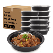 Karat [150 Pack - 48oz] Reusable Microwavable Meal Prep Containers with Lids | Black Round Plastic Food Containers (IM-FC4048B)