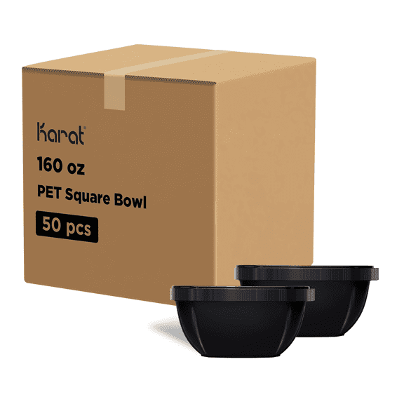 Karat 160 oz PET Square Bowl (Black) - 50 ct