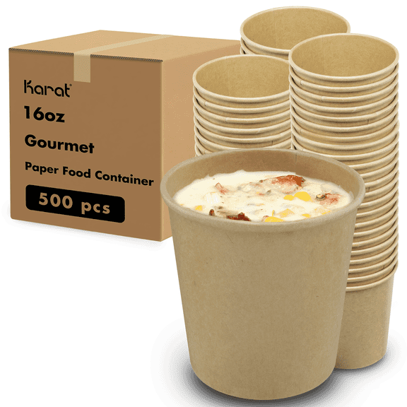 Karat 16oz Gourmet Paper Food Container, Kraft (96mm) - 500 pcs