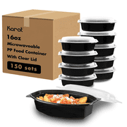 Karat [150 ct - 16oz] Reusable Microwaveable Oval Meal Prep Food Container with Clear Lid, Black - 150 sets