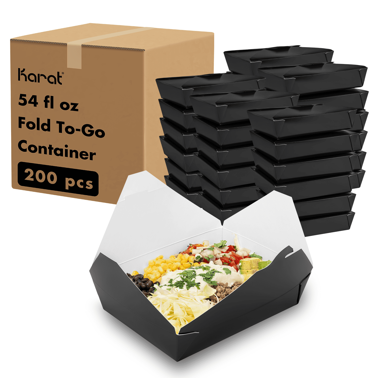 Karat [200 ct] Paper Fold To-Go Containers | 54 fl oz | Black - Walmart.com