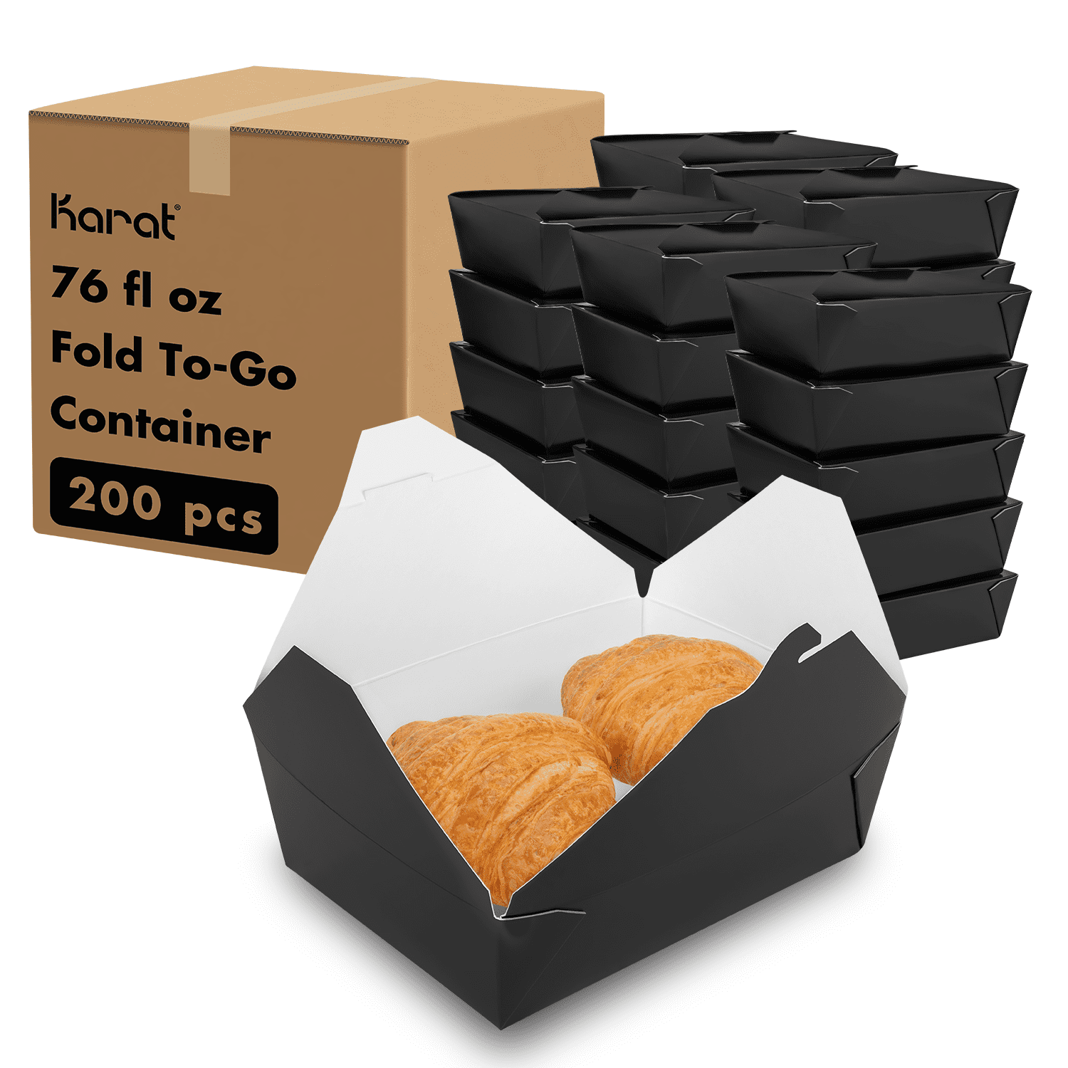Karat [200 ct] Paper Fold To-Go Containers | 76 fl oz | Black - Walmart.com