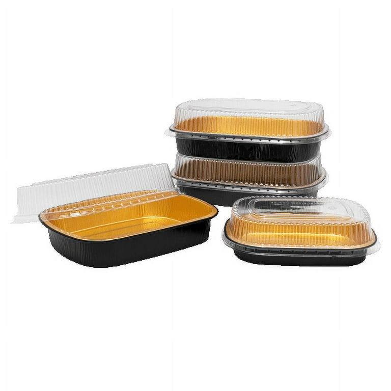 Karat 24 oz Black and Gold Aluminum Foil Take Out Pan with Clear