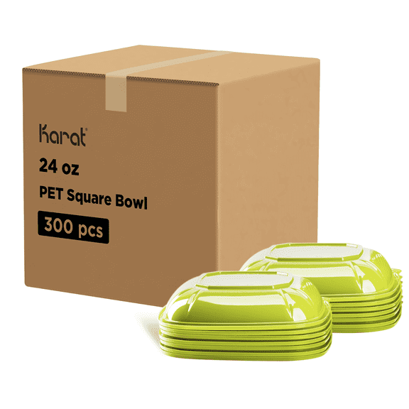 Karat 24 oz PET Square Bowl (Green) - 300 ct