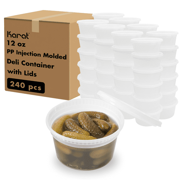 Karat [240 Pack - 12oz] Deli Containers with Lids, Injection Molded Recyclable PP Food Containers, Plastic Deli Cups