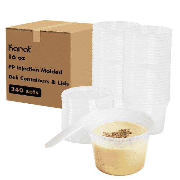 Karat [240 Pack - 16oz] Deli Containers, Injection Molded PP Food Containers, Plastic Deli Cups
