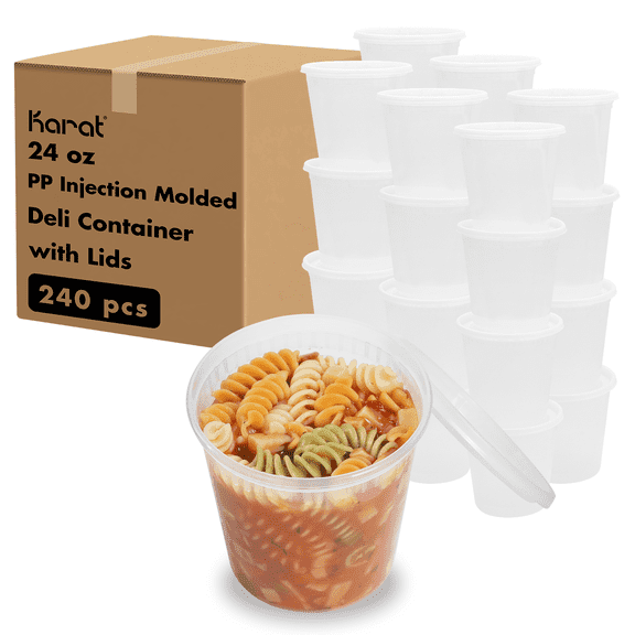 Karat [240 Pack - 24oz] Deli Containers with Lids, Injection Molded Recyclable PP Food Containers, Plastic Deli Cups