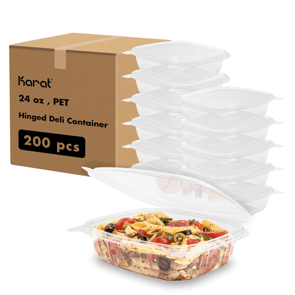 Karat 24oz PET Plastic Hinged Deli Container - 200 ct