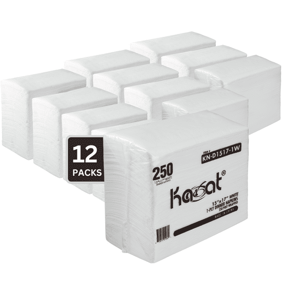 Karat [3,000 ct] Dinner Napkins 1-Ply | 7.5" x 4.25" White Party Napkins (15" x 17" Unfolded)