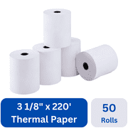 Karat [50 Rolls] 3 1/8" x 220' Thermal Paper Rolls | Adding Machine, Calculator, Thermal Printer Paper, Receipt Paper Tape