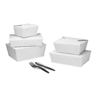 White Microwavable Folded Paper #1 Takeout Boxes - Small Fold-To