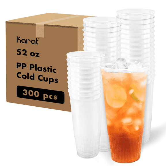 Karat [300 Pack - 52oz] Clear Plastic Cups - Sturdy PP Plastic Cups for Cold Beverages, Ideal for Parties and Events, BPA-Free (115 mm)